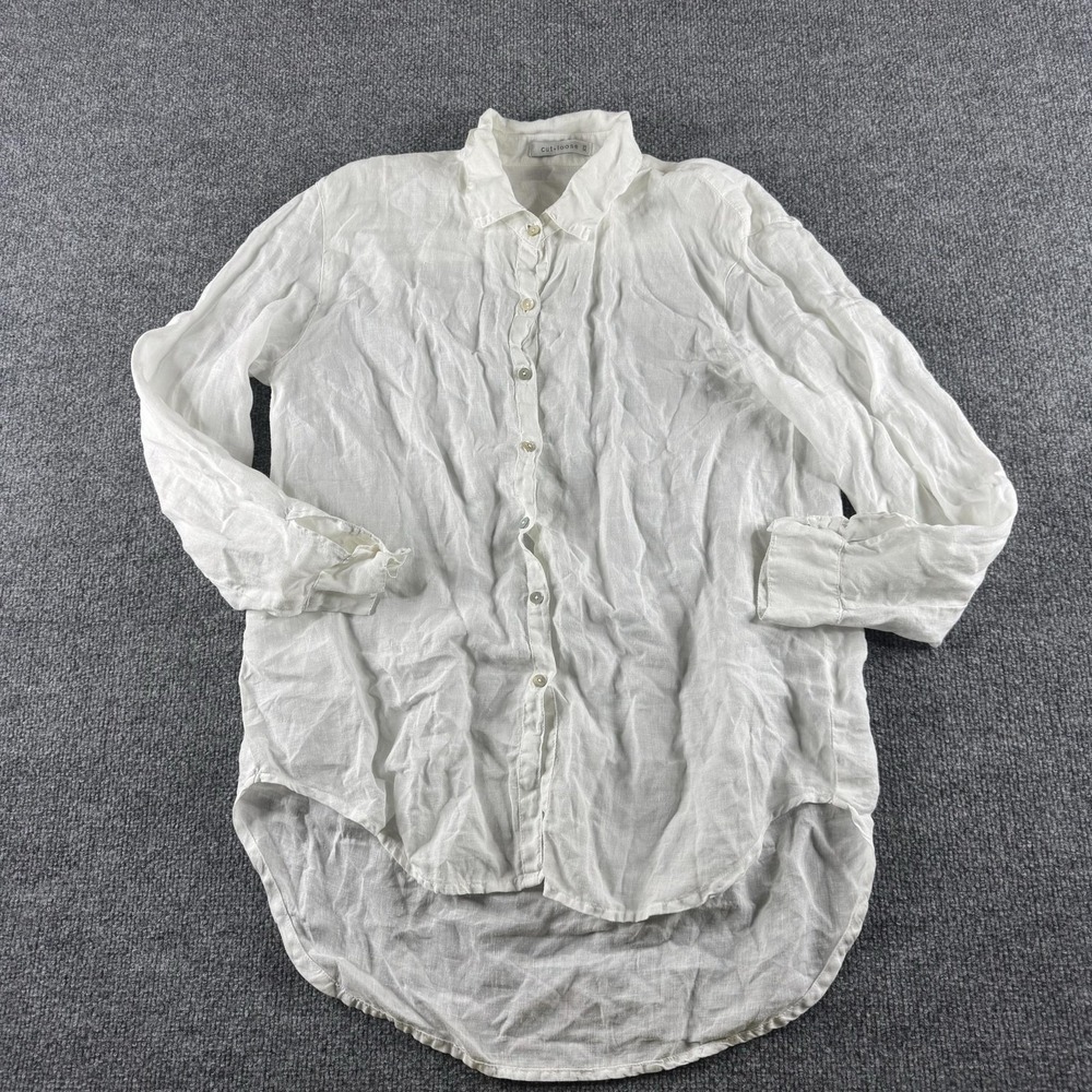 Cut Loose Shirt Womens XS White Linen Long Sleeve Button Up Tunic Top Blouse